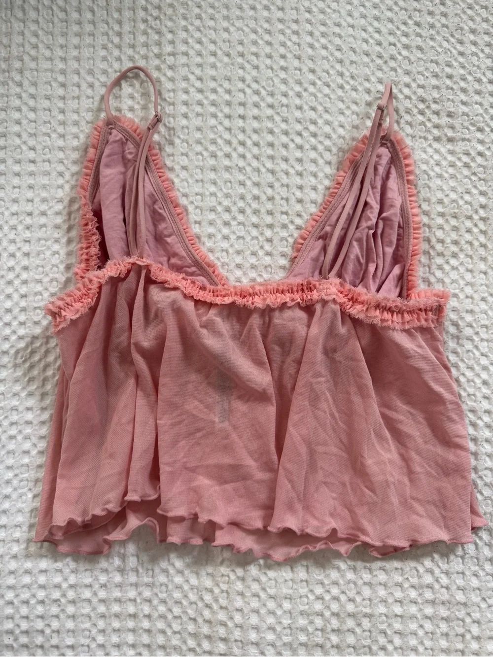 Sheer Ruffled Pink Cami Tank